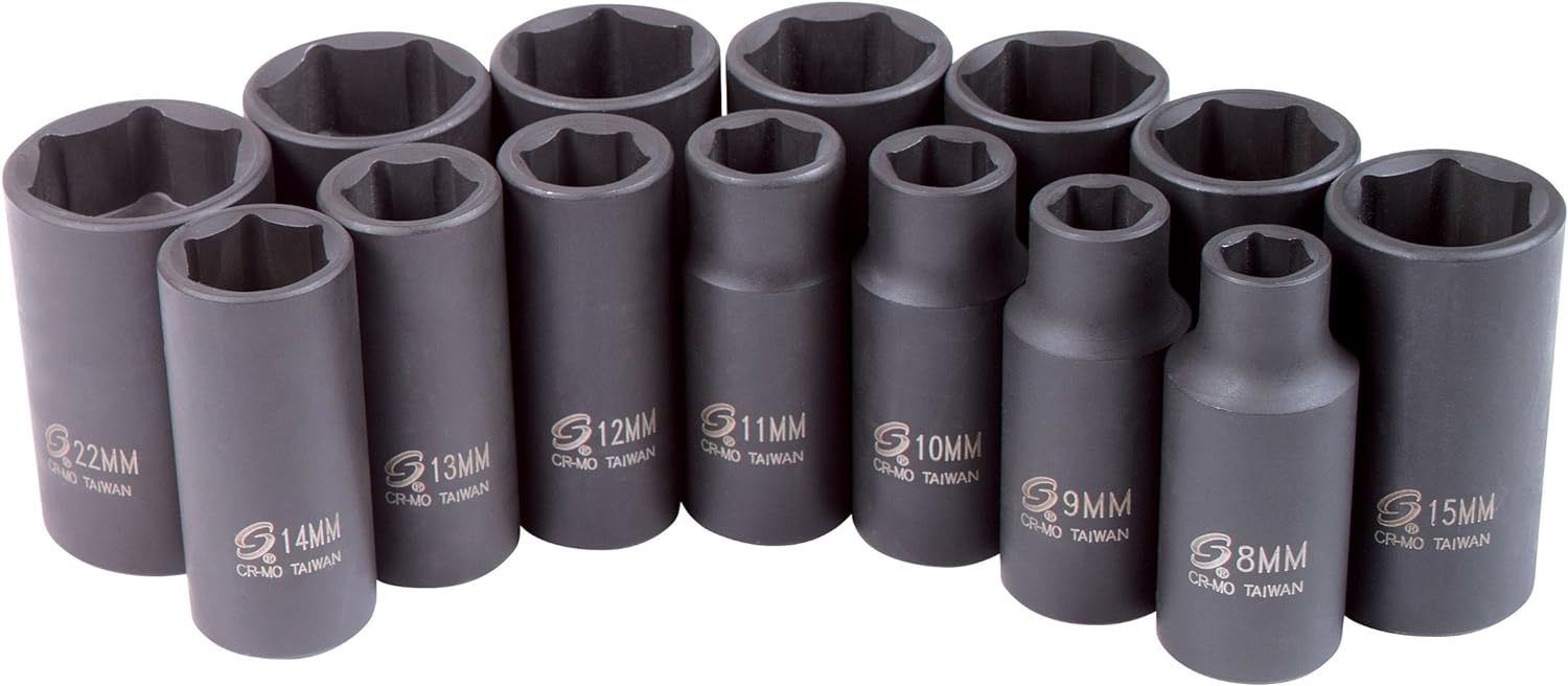 Sunex 3328 Sunex 3328 3/8-Inch Drive Metric Mid-Depth Impact Socket Set, 14-Piece