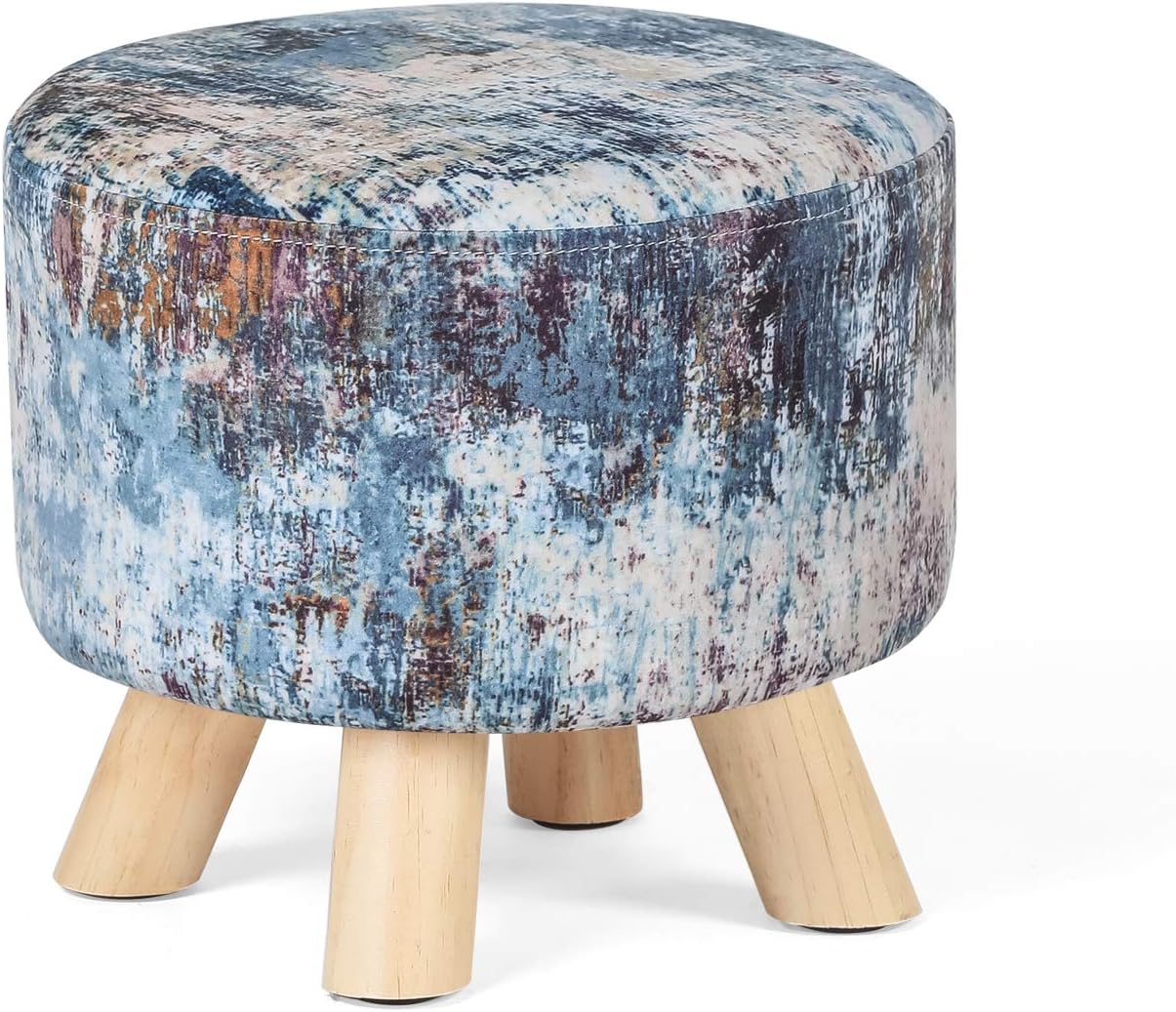Homebeez Round Velvet Ottoman Footrest Stool, Padded Seat with 4 Non-Slip Wooden Legs and Feet Protection, for Living Room, Bedroom, Kids Room 11.2