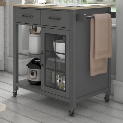 Laurel Foundry Modern Farmhouse Wommack Rolling Kitchen Cart with Solid Wood Top August Grove Base Finish: Gray