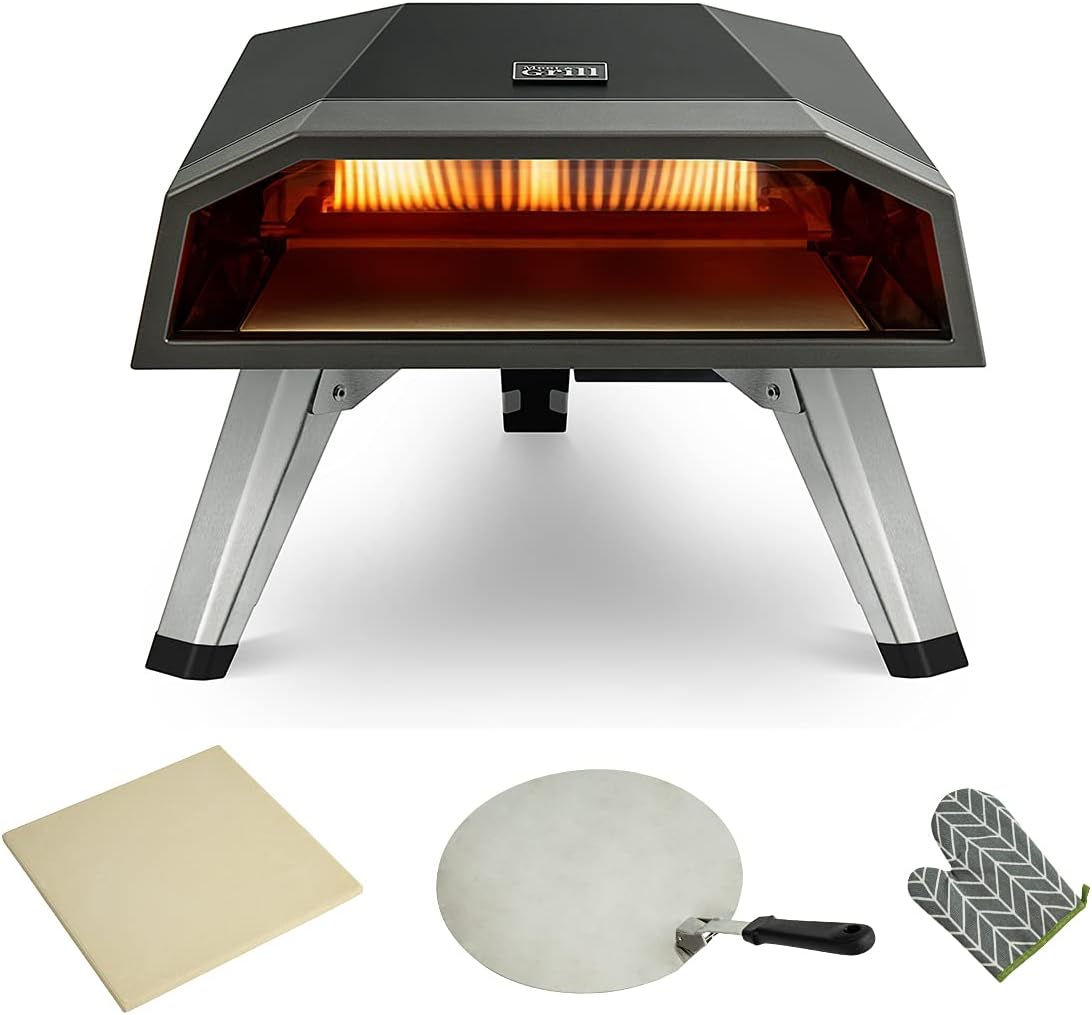 MEET GRILL Outdoor Lightweight Gas Pizza Oven, Portable Propane Pizza Maker Stainless Steel Pizza Grill, for Outdoor Cooking, Camping, Backyard, Garden