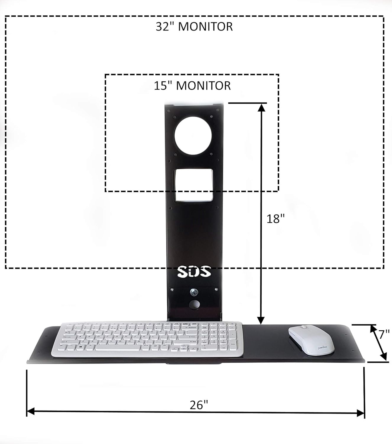 SDS iMount 4.0 Adjustable VESA Monitor & Keyboard Wall Mount System with Tilt & Fold-up, Black, Small Foot Print, Workstation, Mounts Direct to Wall 26 Inch Wide Tray, Arm Not Included