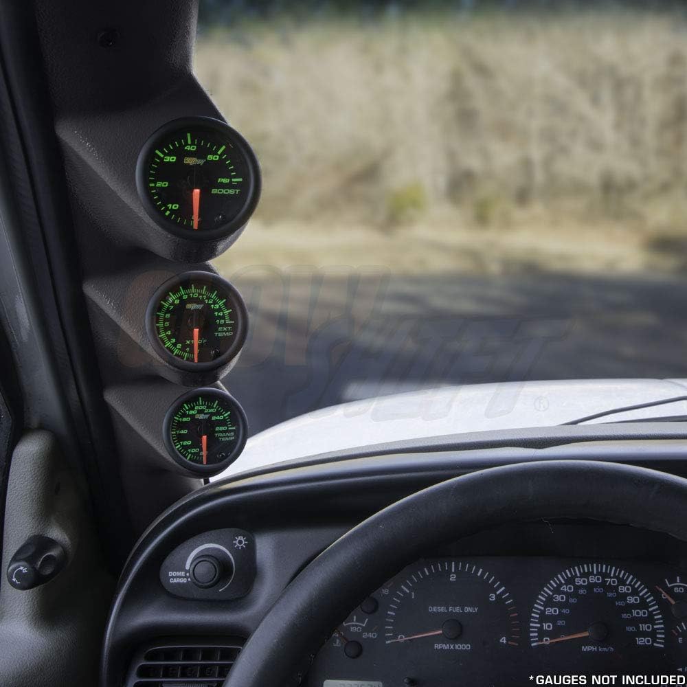 GlowShift Gray Triple Pillar Gauge Pod Compatible with Dodge Ram Cummins 1500 2500 3500 1998-2002 - Factory Color Matched - UV Protected - ABS Plastic - Mounts (3) 2-1/16