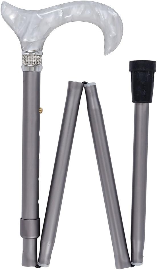 Pearlz Designer Fold able Travel Canes (Silver) Pack of 2