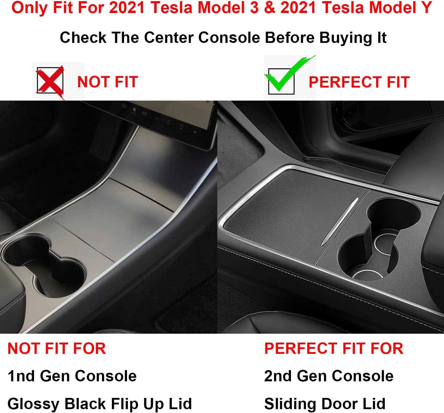 Center Console Organizer Tray 3PCS For 2021 Tesla Model 3 Model Y Interior Accessories Flocked Center Console Organizer With Armrest Hidden Cubby Drawer Storage Box ABS Material Custom Fit Upgrade Pack of 2