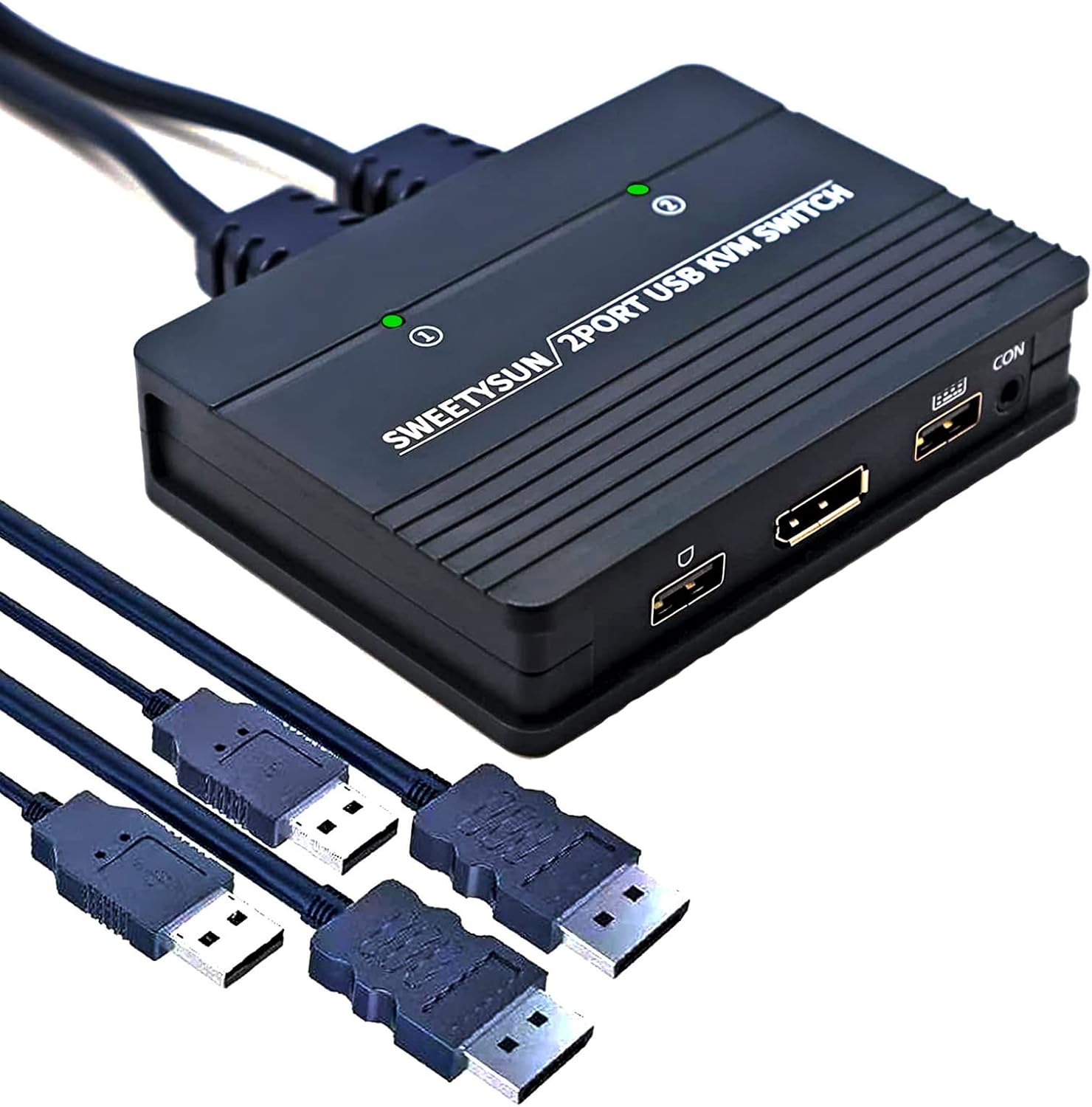 DisplayPort Kvm Switch 2 Port,4K 60Hz USB DP Kvm Switch for 2 Computers Share 1 Monitor,Keyboard and Mouse,Wire Button Switching,2 in 1 Out Video Display Port Selector Switcher,(SWEETYSUN) Pack of 2