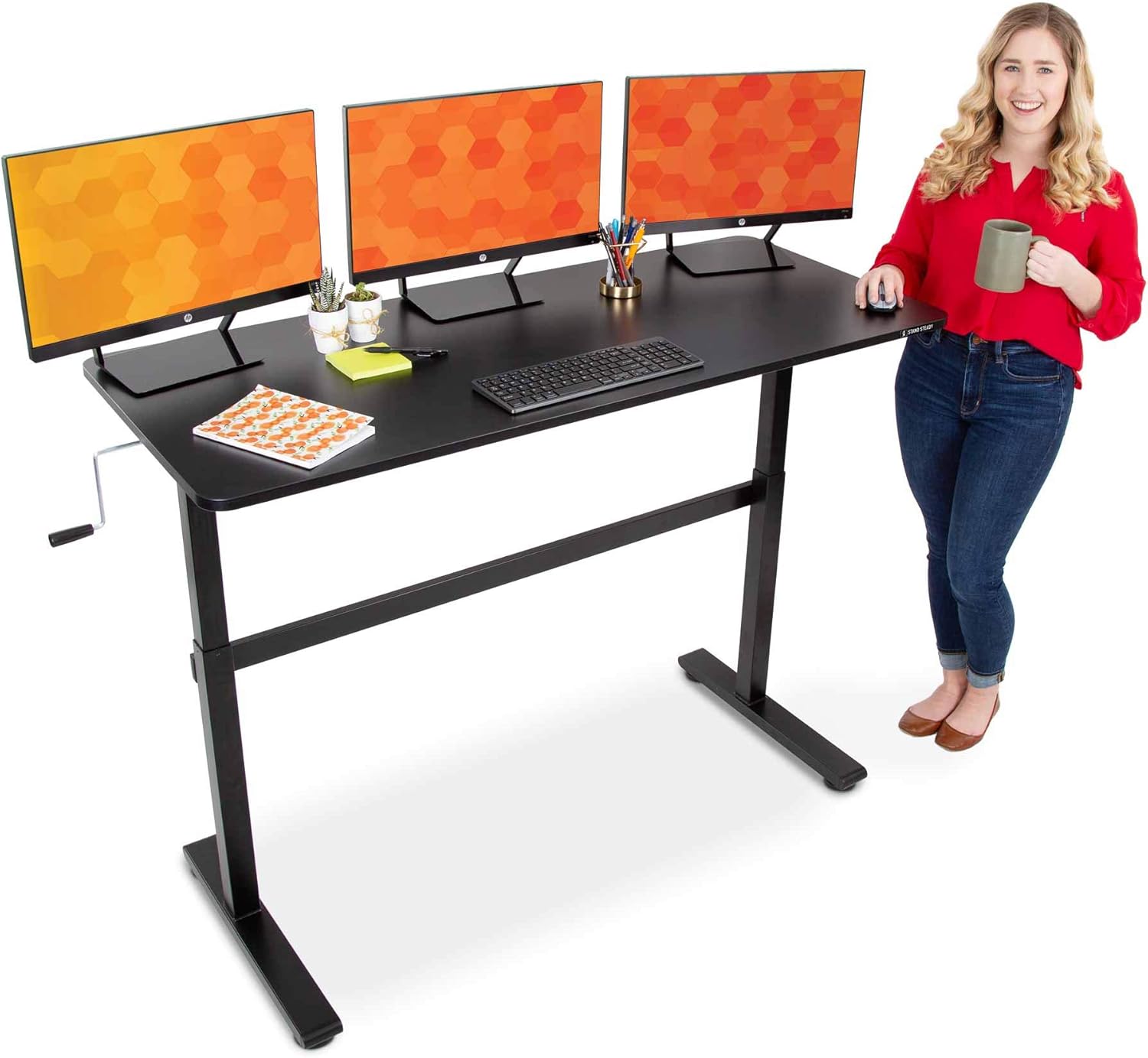 Stand Steady Tranzendesk 55 Inch Standing Desk | New & Improved! | Height Adjustable Sit to Stand Workstation with Removable Crank Handle | Ergonomic Desk Great for Home & Office! (55
