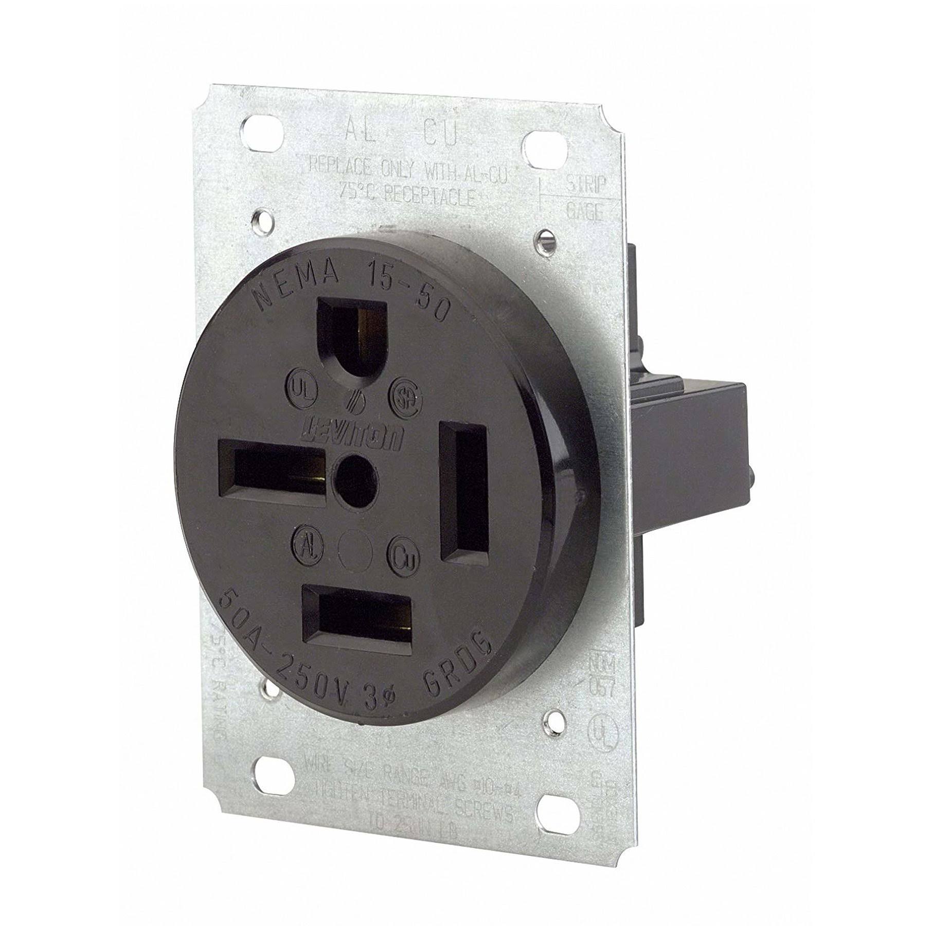 Leviton 8450 15-50R Flush Receptacle Industrial - Black