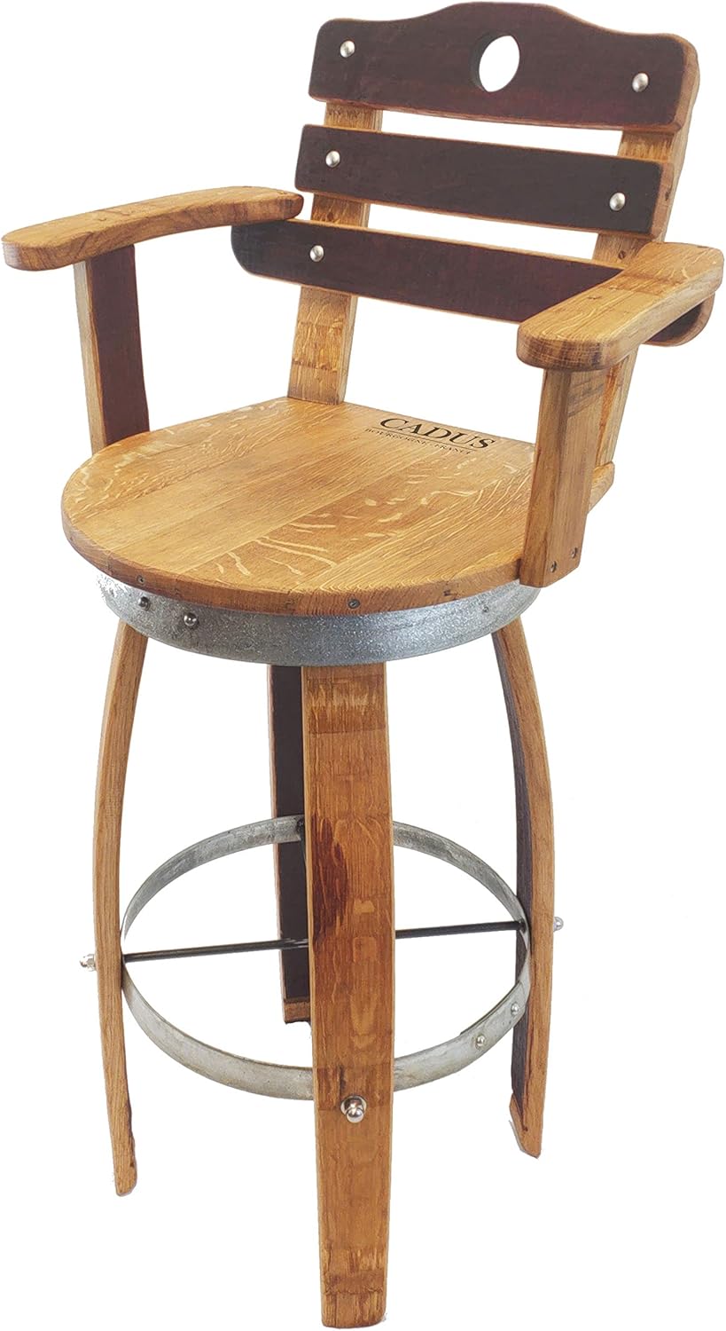 Central Coast Creations Swivel Top Wine Barrel Bar Stool with Stave Backrest Wine Barrel Furniture Rustic 24