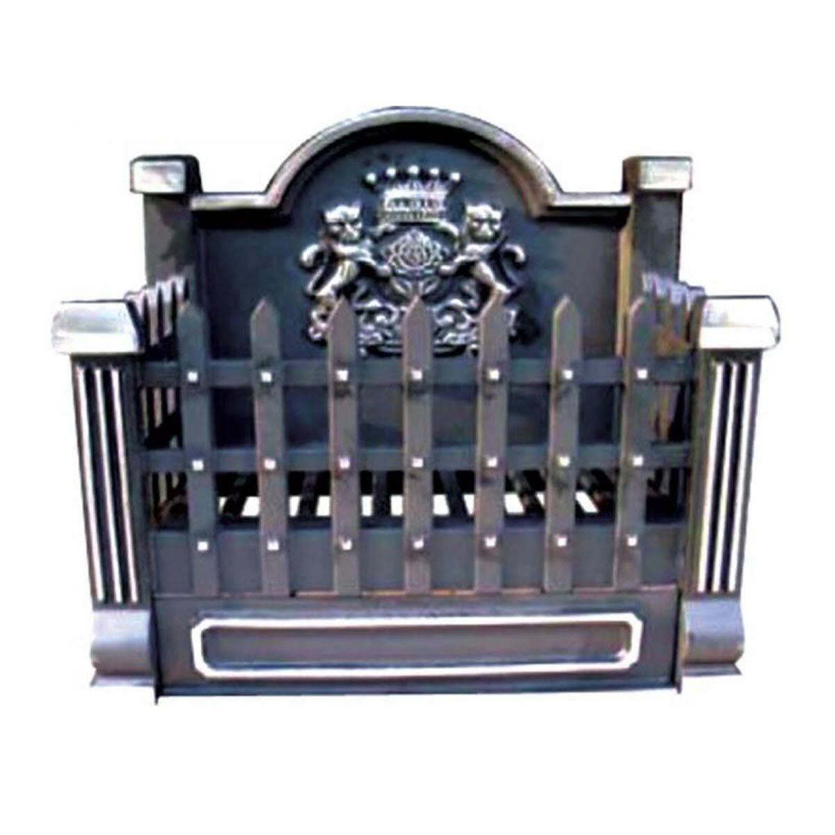 Dagan Black and Pewter Cast Iron Basket Grate with Fireback CI920