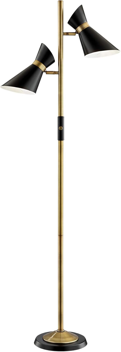 Lite Source Jared Black and Antique Brass 2-Light Floor Lamp