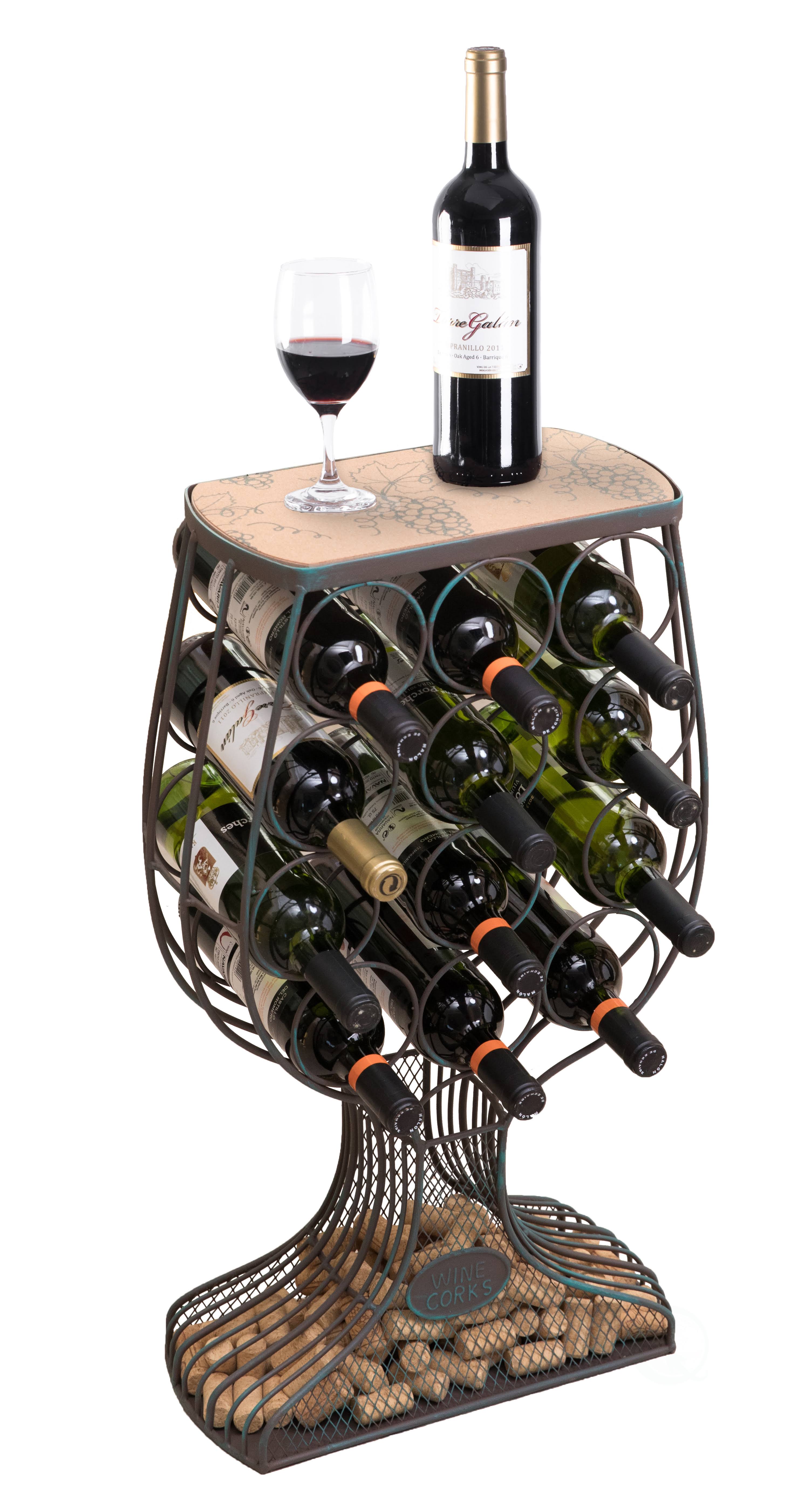 Vintiquewise Vintage Decorative Wooden Metal Goblet Shaped Freestanding Wine Rack with Cork Holder