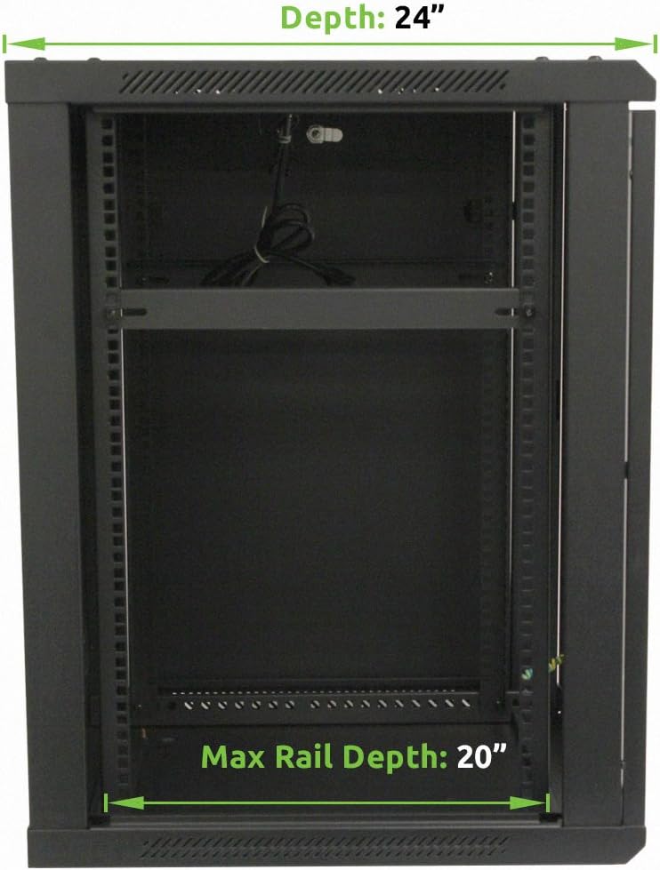 NavePoint 15U Deluxe IT Wallmount Cabinet Enclosure 19-Inch Server Network Rack with Locking Glass Door 24-Inches Deep Black with Shelves