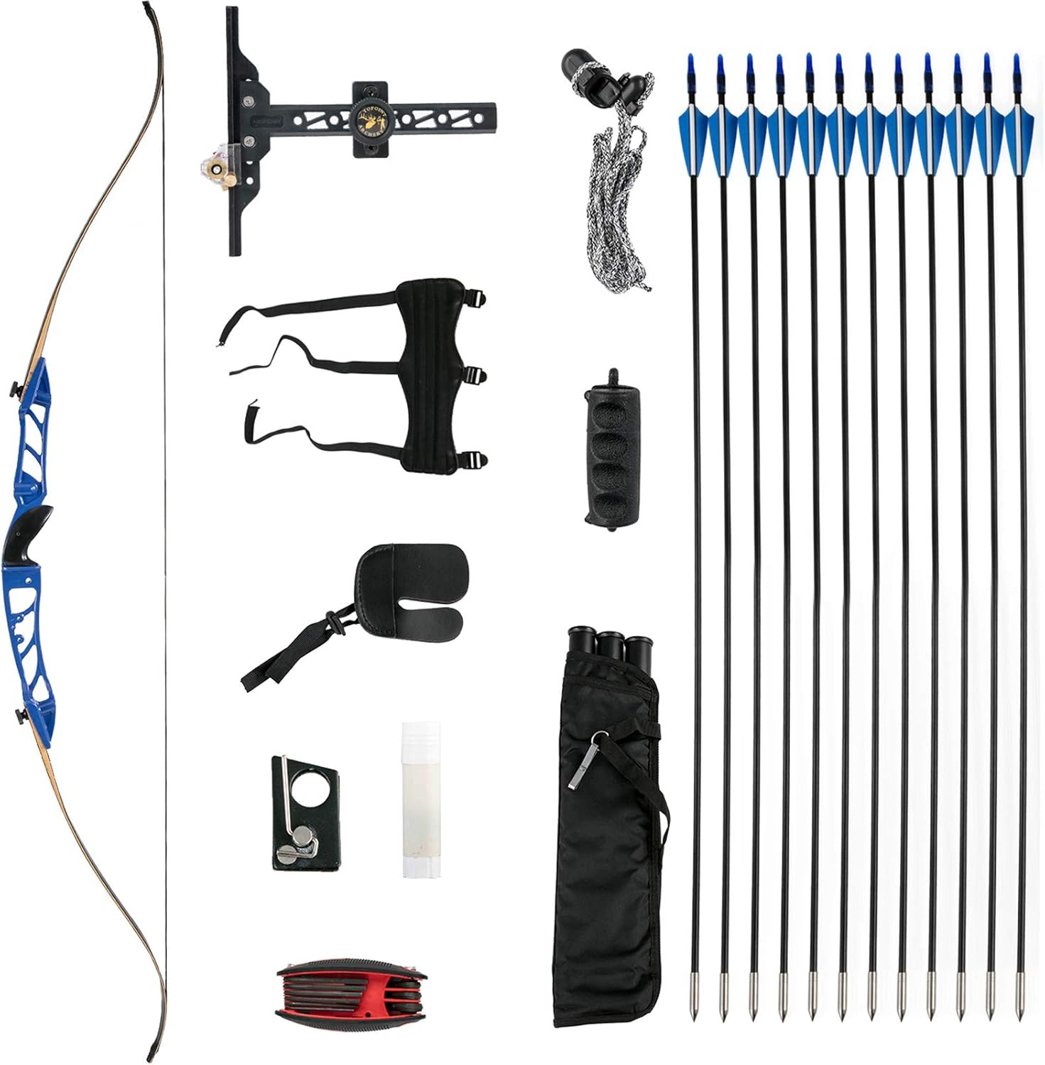 Bkisy Recurve Bow Set 18-38 lbs Archery Bow Aluminum Alloy Takedown Recurve Bow Right Hand Bow with 12 Arrows for Adults Youth Hunting Shooting Practice Competition Blue