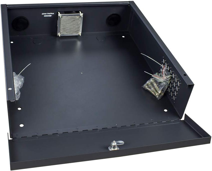 DVR Security Lockbox with AC Fan and Heavy Duty 16 Gauge Steel Enclosure for Wall or Floor Mount (21 x 21 x 8 Inches)