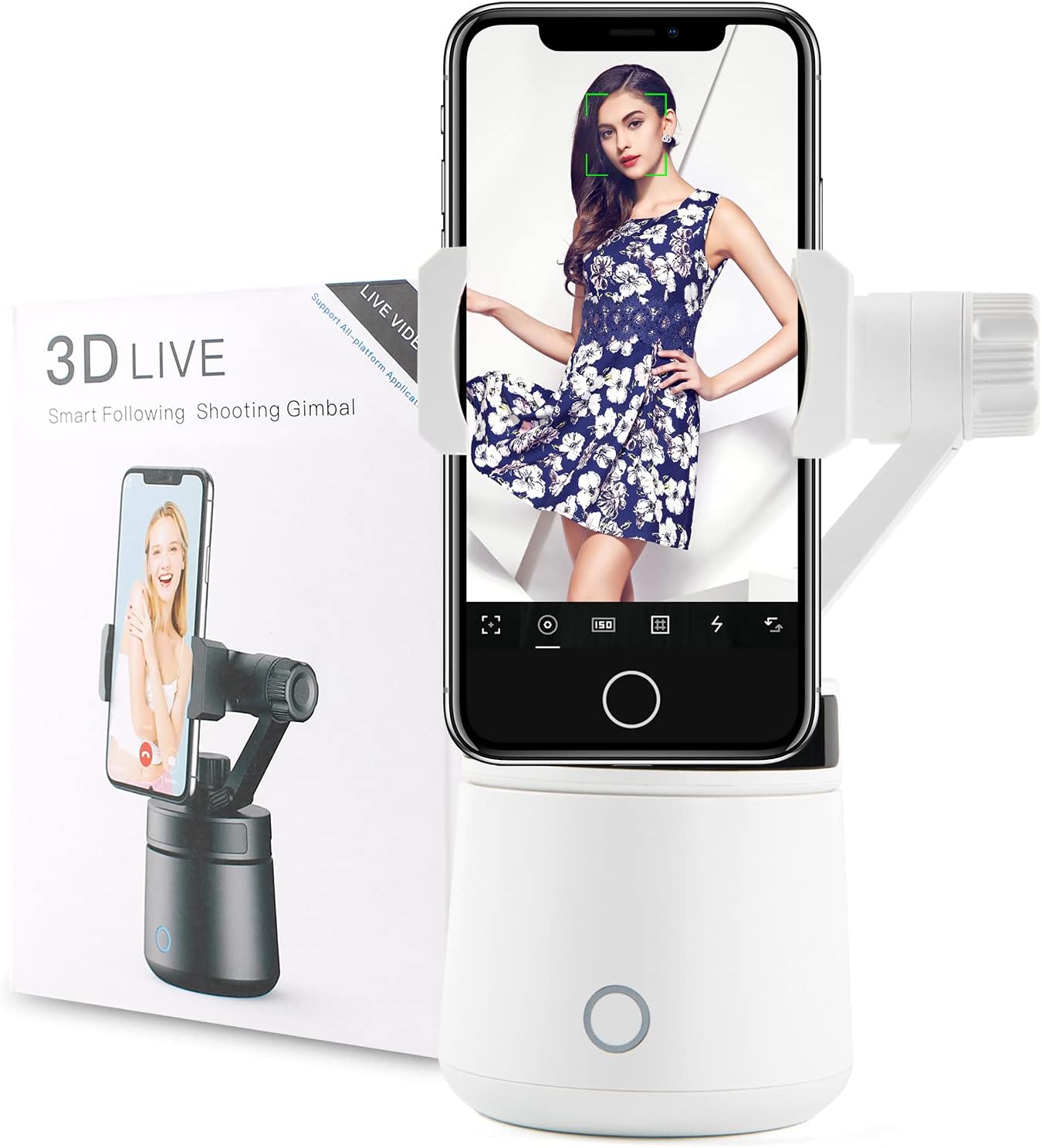 Auto Tracking Phone Holder, Eiechip Smart Portable Robot Cameraman by AI, 360&deg; Rotation Smart Face Tracking Tripod Selfie, for TikTok, Vlog, Live Streaming, YouTube Video (White)