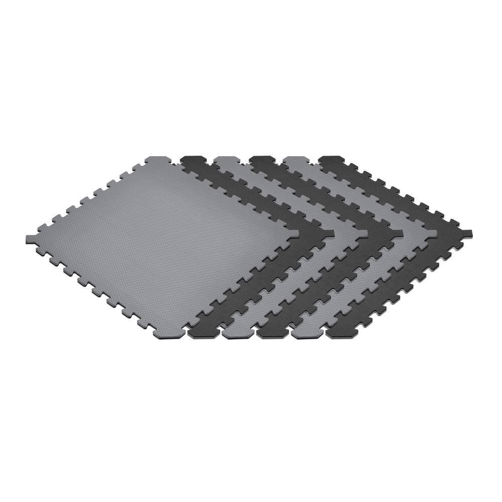 Norsk Gray/Black 24 in. x 24 in. Eva Foam Truly Reversible Interlocking Tile (54-Tile)