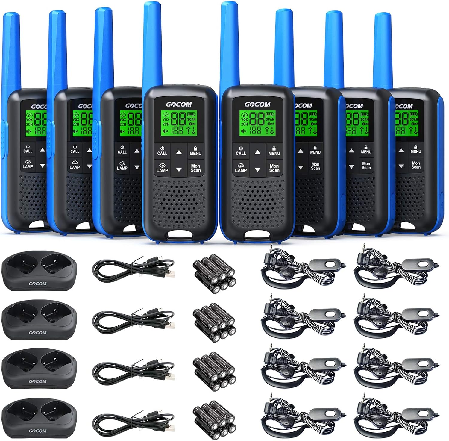 GOCOM G600 FRS Walkie Talkies for Adults Long Range Two Way Radio Rechargeable 8 Pack Hand held radios