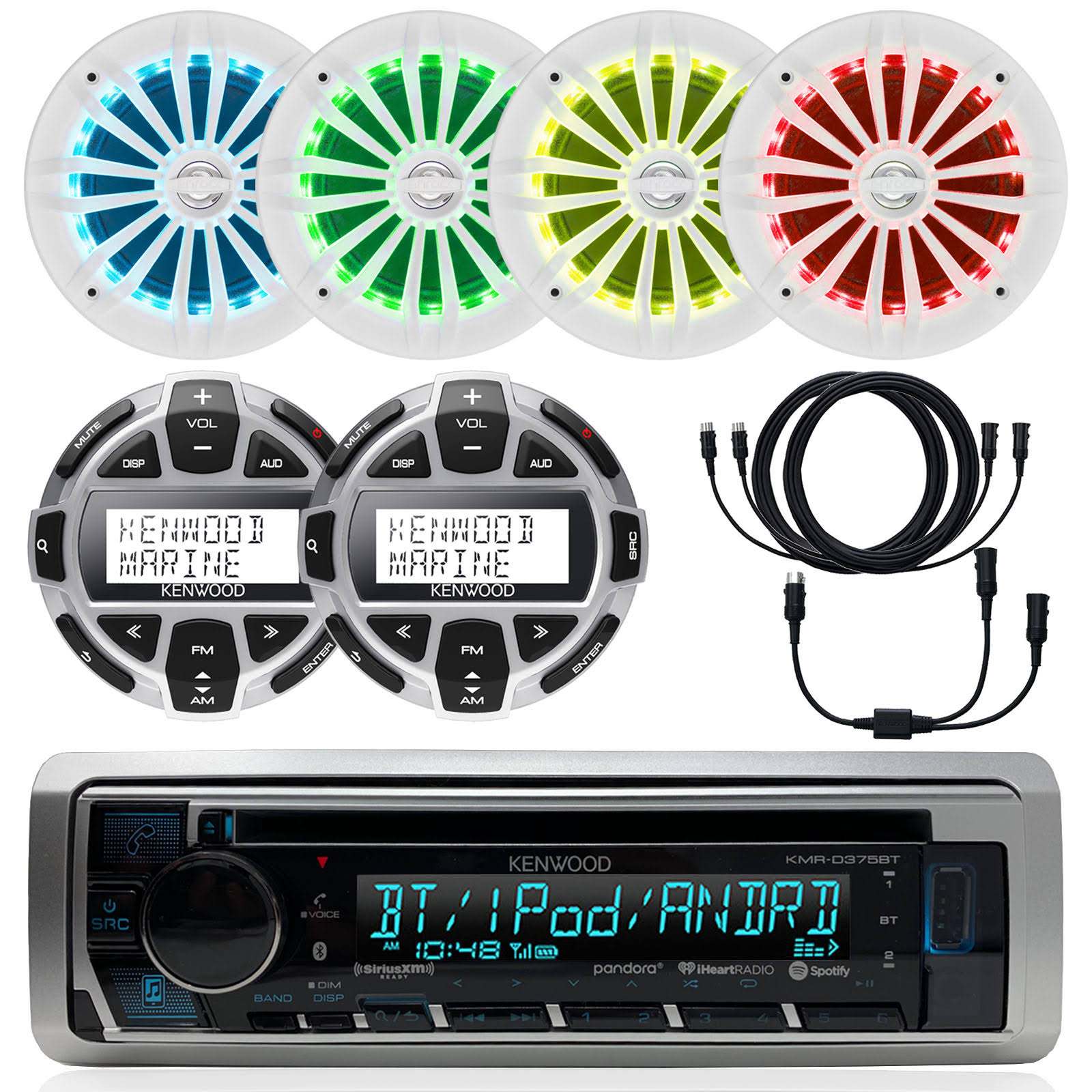 Kenwood-Enrock Marine CD Bluetooth Radio, 4X 6.5 LED Speakers, 2x Digital Remote, Accessories