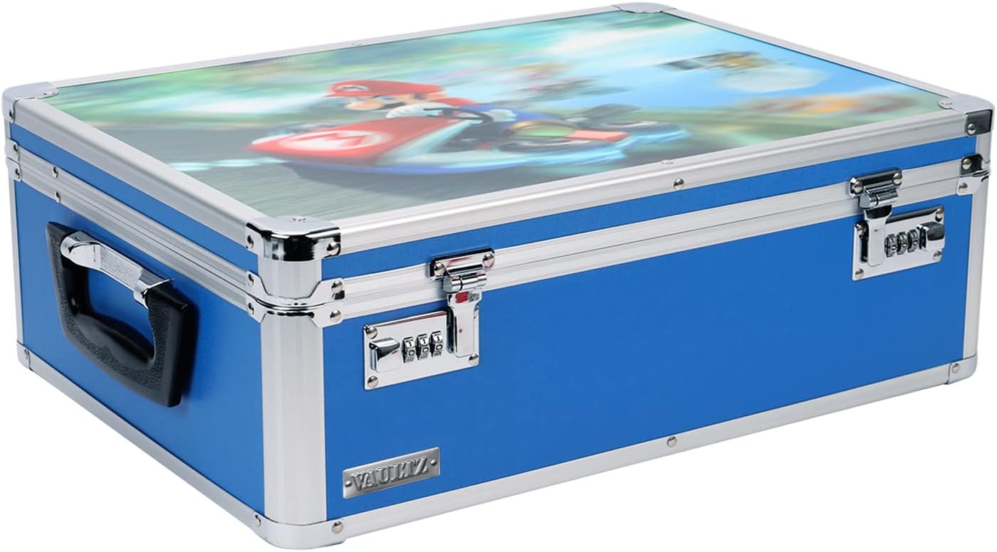 Vaultz Locking Storage Box - 6.5 x 23 x 13.5 Inch Lockable Storage Box Safe for Documents & Valuables w/ Combination Lock, Black/Silver Pack of 2