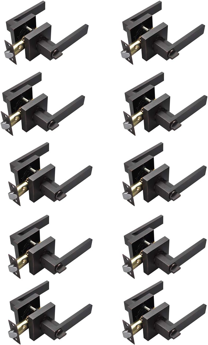 Bed /Bath Room Door Lever for Privacy Bathroom and Interior Door Heavy Duty Door Lock Handle Oil Rubbed Bronze Finish, HTL01-ORB-BK-1P