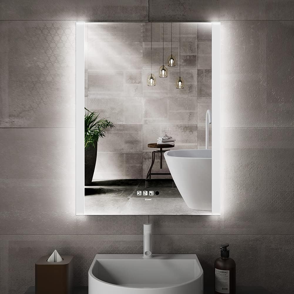 GANPE 28 in. W x 36 in. H LED Sensor Mirror, Human Body Induction Vanity Mirror, Illuminated Dimmable Anti Fog IP44 Waterproof+Vertical&Horizontal Backlit Bathroom Wall Mounted Mirror