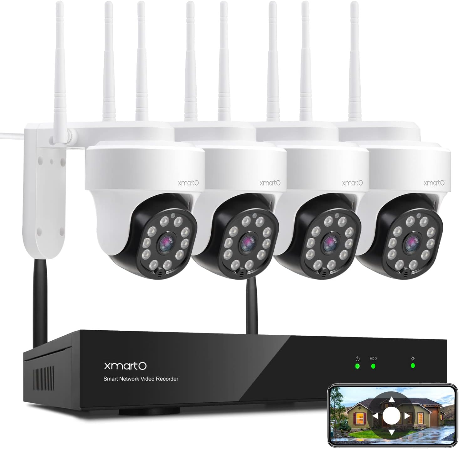 [PTZ & Auto Track] xmartO 1296p HD Wireless Pan Tilt WiFi Security Camera w. 2-Way Audio, 80ft IR Night Vision & Flood Light, 8X Digital Zoom (Works standalone or NVR, SD Card& Cloud Storage & Alexa