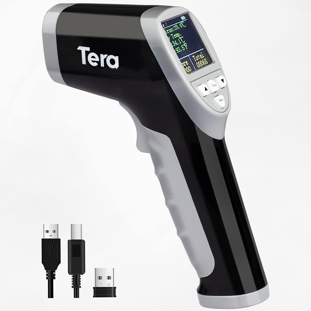 Tera Barcode Scanner Temperature Thermometer 2D QR 1D Cordless Bar Code Reader with Digital Display Screen, Compatible with Bluetooth 2.4Ghz Wireless and USB Wire Pack of 2