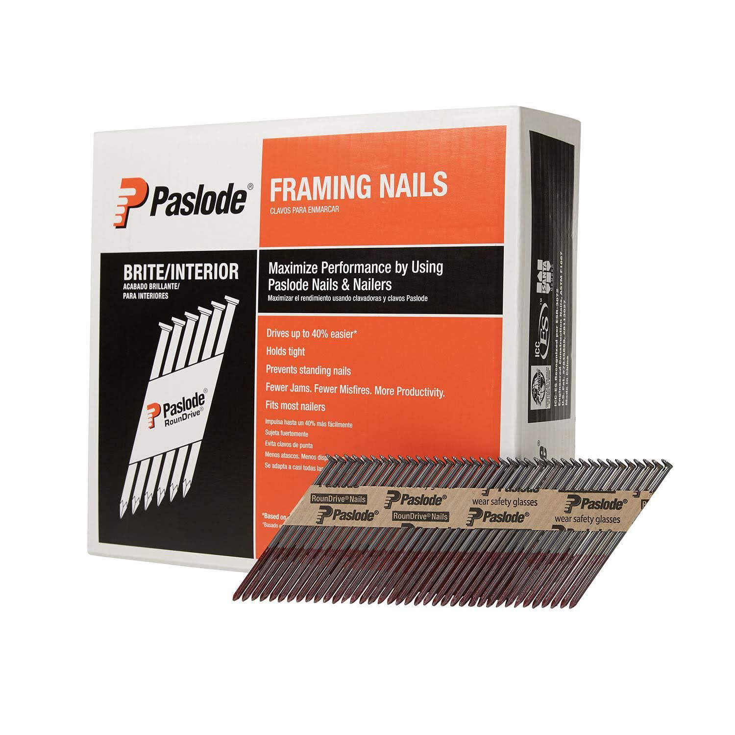 Paslode RounDrive Framing Nails, Brite/Interior, 3-1/4 Inches - 1 pack 650839