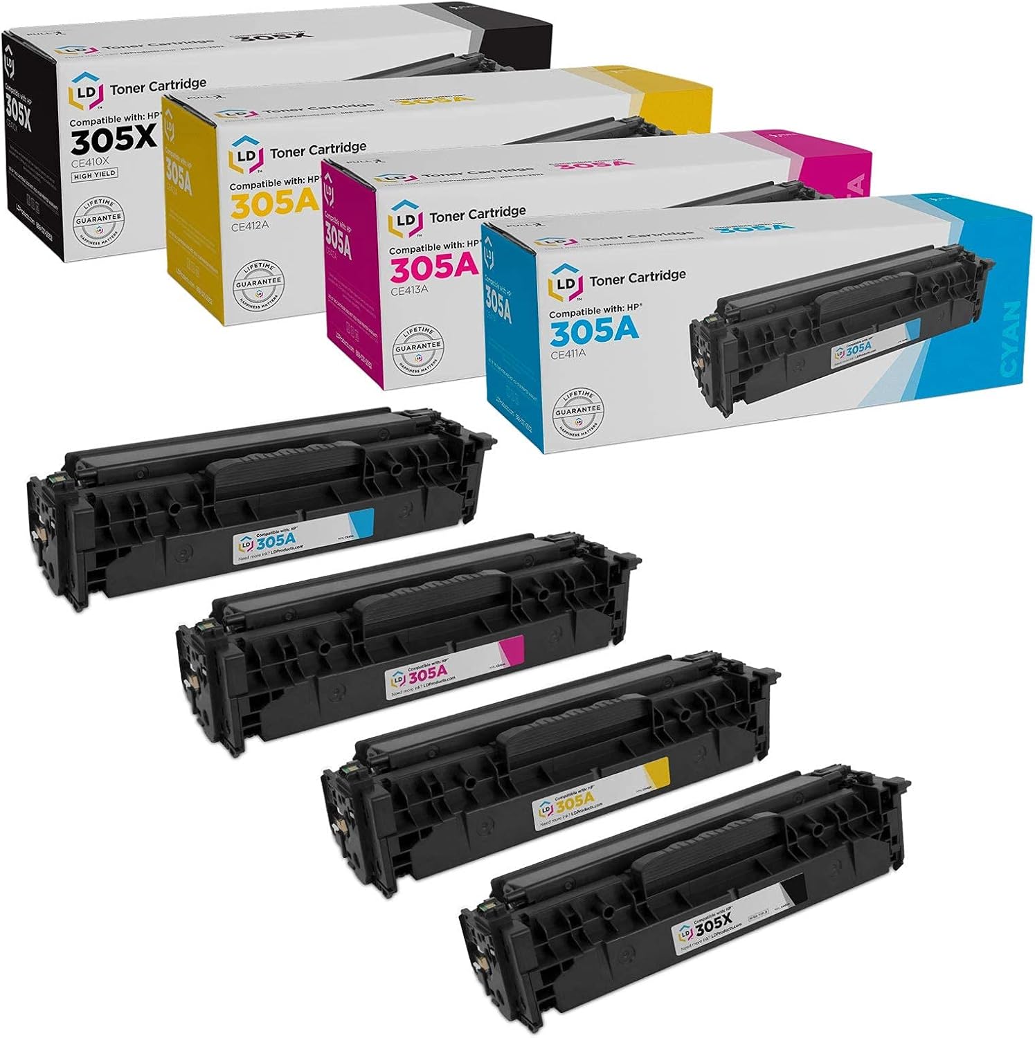 LD Remanufactured Toner Cartridge Printer Replacements for HP 305A & 305X High Yield (Black, Cyan, Magenta, Yellow, 4-Pack) Pack of 2
