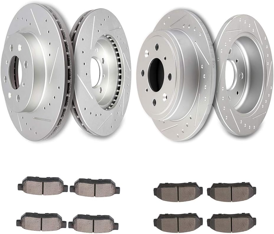 cciyu Front Rear Drilled Slotted Brake Rotors + Ceramic Pads fit for 1994-2001 for Acura Integra,1993-1995 for Honda Civic