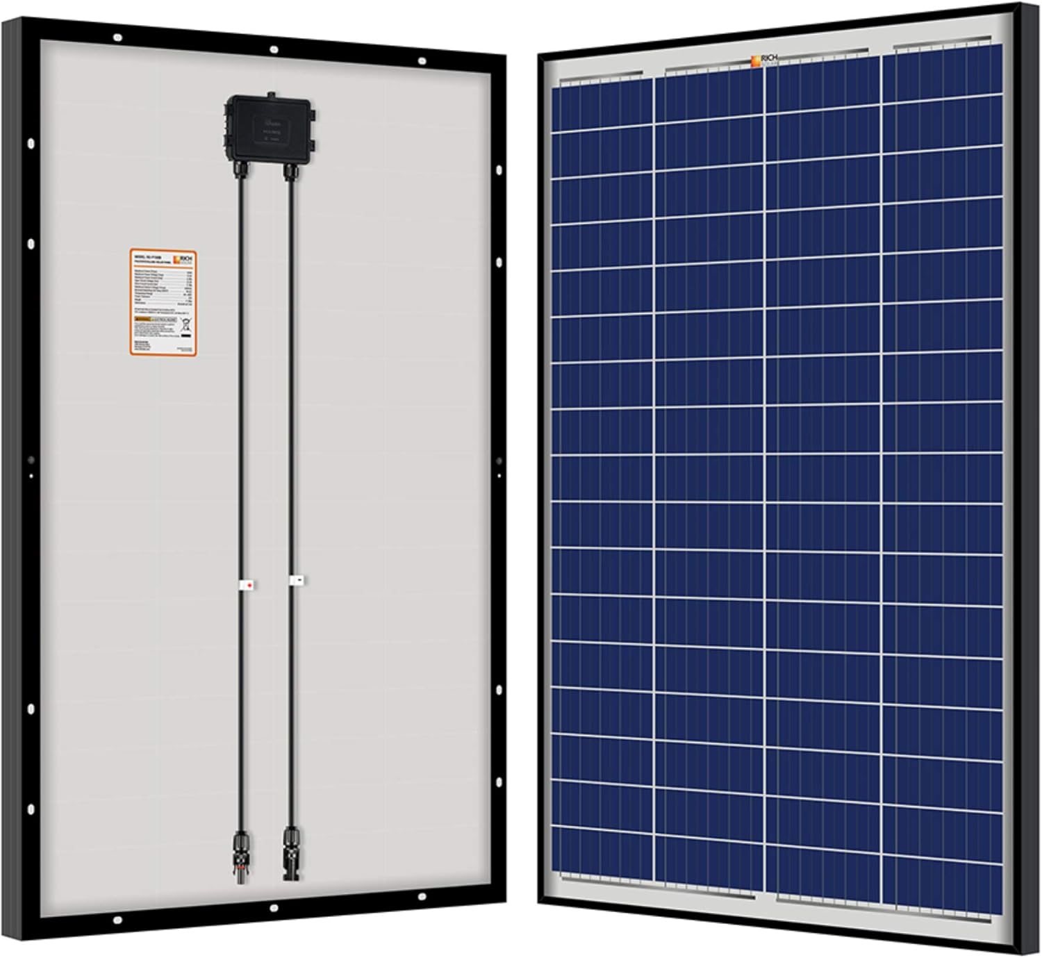 RICH SOLAR 100 Watt 12 Volt Polycrystalline Solar Panel Black Frame for RV Trailer Camper Boat Off Grid