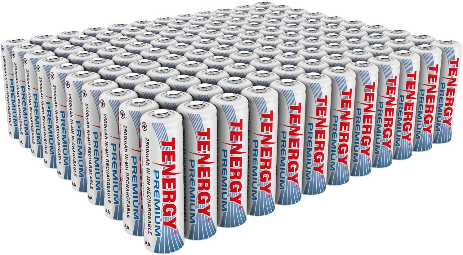 Tenergy Premium Rechargeable AA Batteries, High Capacity 2500mAh NiMH AA Battery, AA Cell Battery, 120 Pack