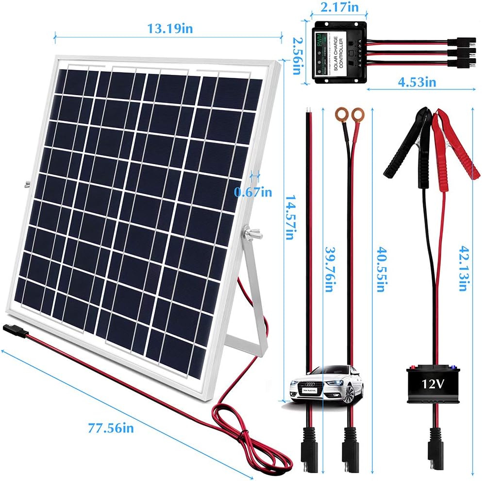 MEGSUN 20 Watt 12V Solar Panel Kit, Waterproof Solar Panel with Charge Controller and Adjustable Mount Brackets for Battery Maintainer Trickle Chargers, RV, Car, Boat, Automotive, Camping, Roof (20 W) Pack of 2