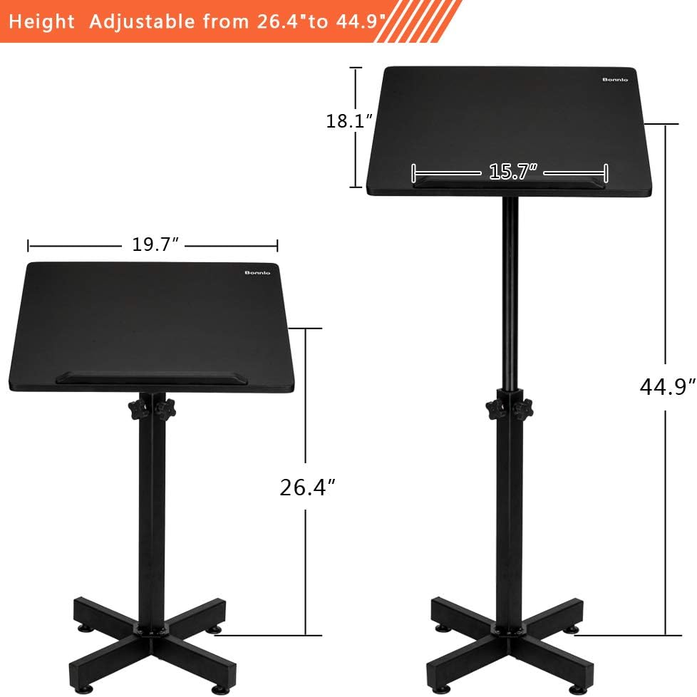 Bonnlo Classic Lectern Podium Stand, Height Adjustable Church Classroom Lecture, Portable Presentation Concert Podium, Multi-Function Reading or Laptop Desk with Edge Stopper, Black Pack of 2