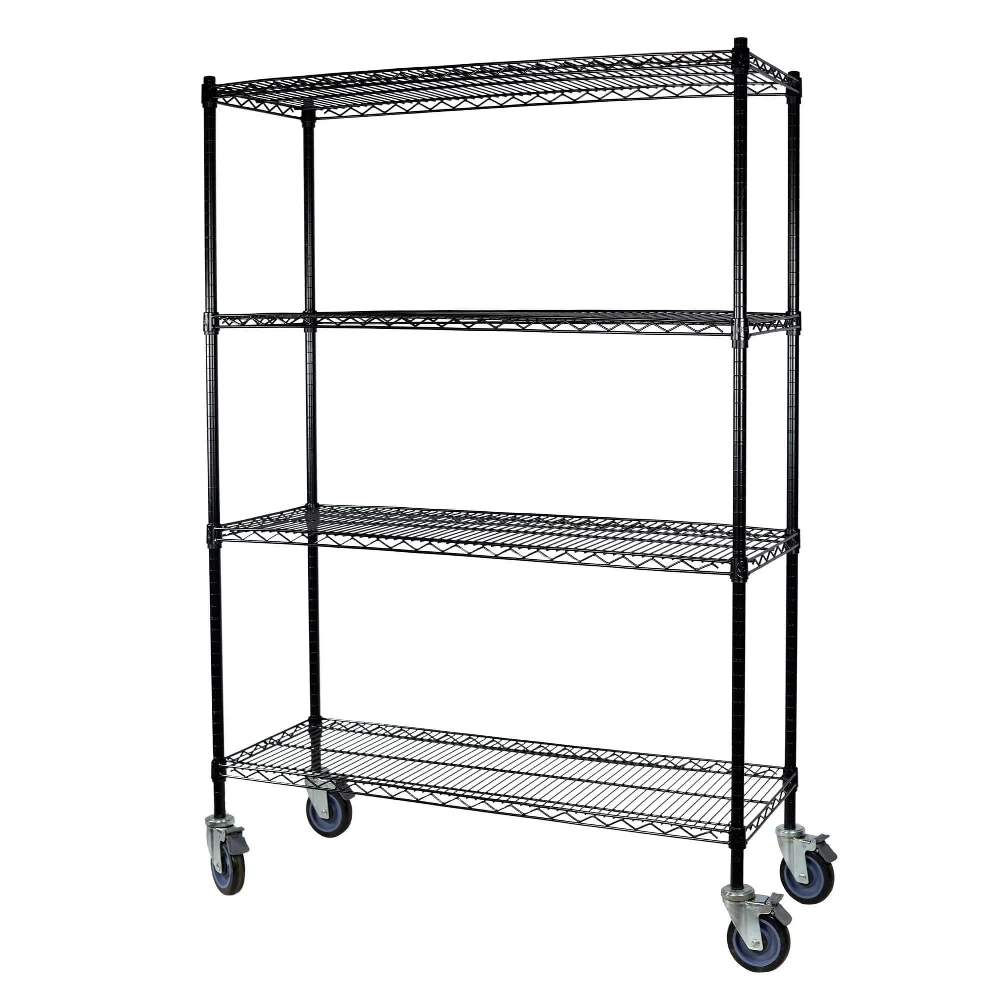 Storage Max Black Wire Shelving with Wheels, 24 x 60 x 63, 4 Shelves