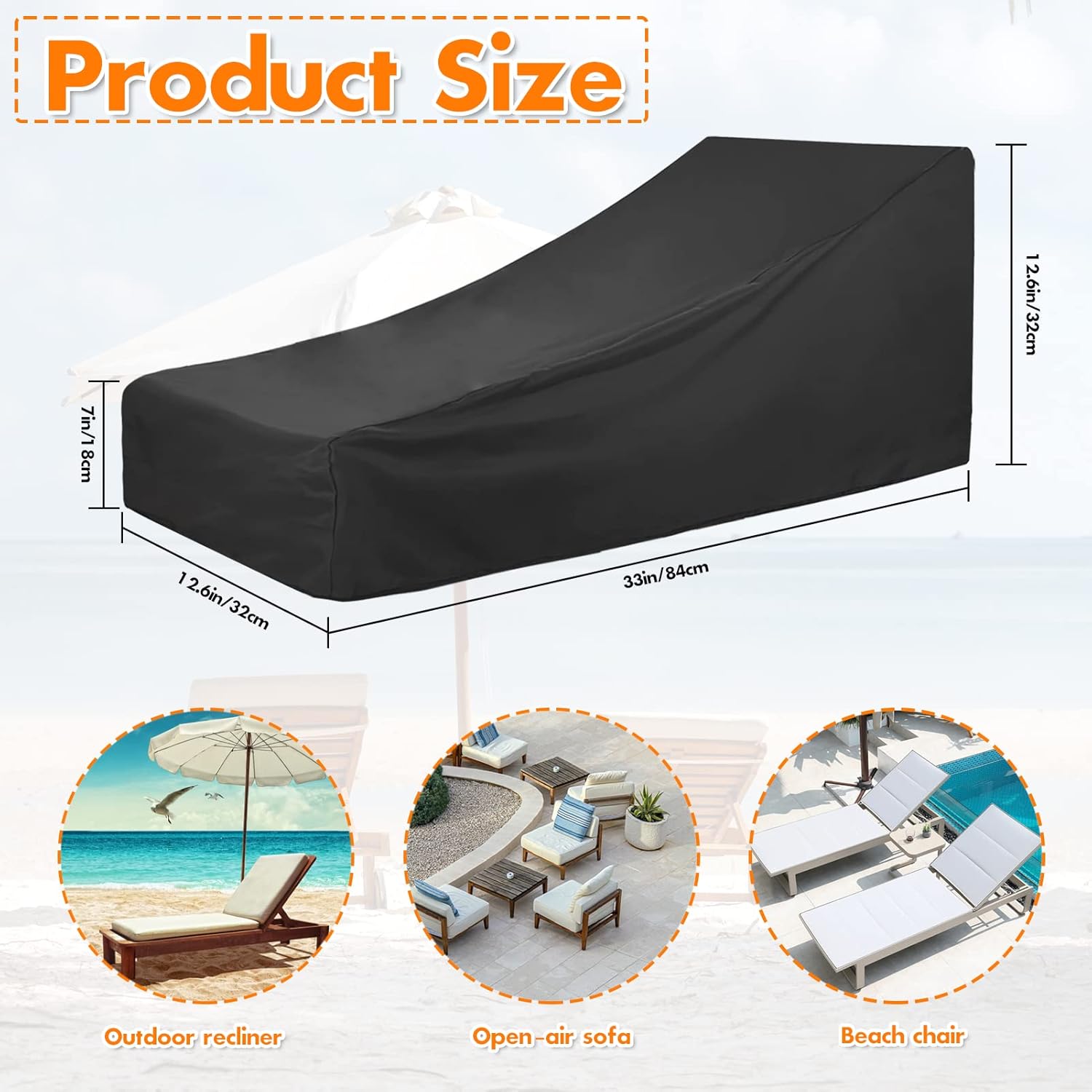 2 Pack Waterproof Patio Chaise Lounge Cover, KMOTASUO Heavy Duty Outdoor Lounge Chair Furniture Covers, UV Resistant Outside Beach Pool Cover Garden Yard Furniture Protector (Black)