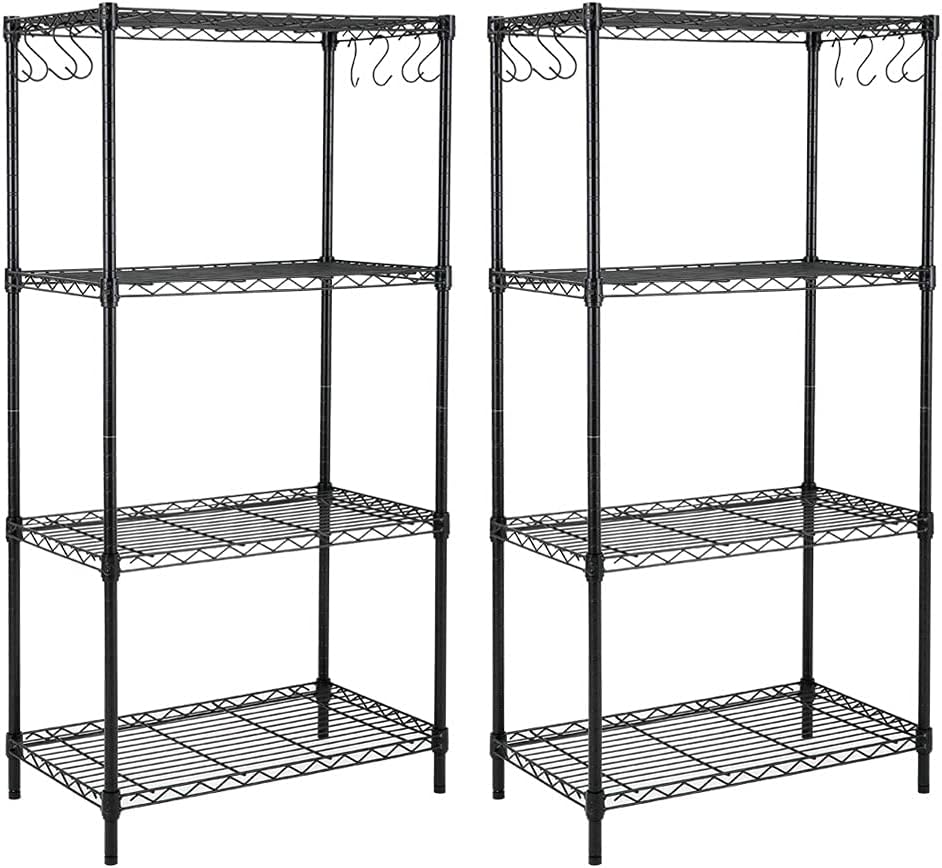 EFINE 2-Pack 4-Shelf Shelving Unit with 8 Hooks, Adjustable, Carbon Steel Wire Shelves, 150lbs Loading Capacity Per Shelf, Shelving Units and Storage for Kitchen and Garage (23.6W x 14D x 47H)