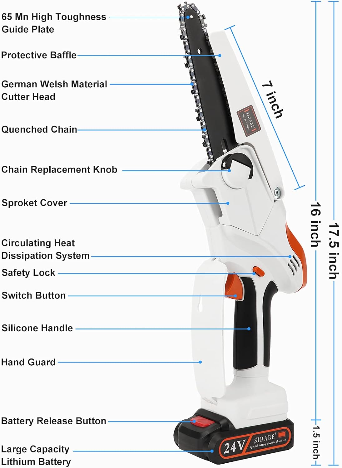 Mini Chainsaw 6 Inch,Cordless Power Chain Saws,Portable 24V Electric Chainsaw,2.7Lb One-Hand Use Electric Chainsaw, Household Small Handheld Electric Saw for Wood Cutting, Tree Pruning and Gardening Pack of 2