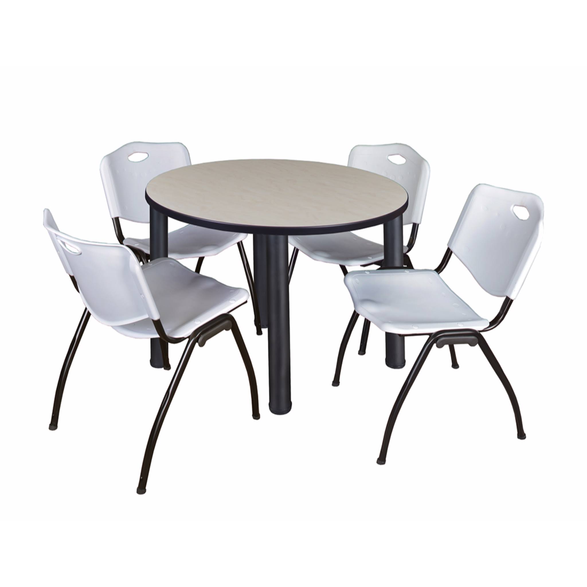 Regency Kee 36x22 Round Breakroom Table- Maple/ Black u0026 4 &M& Stack Chairs- Grey