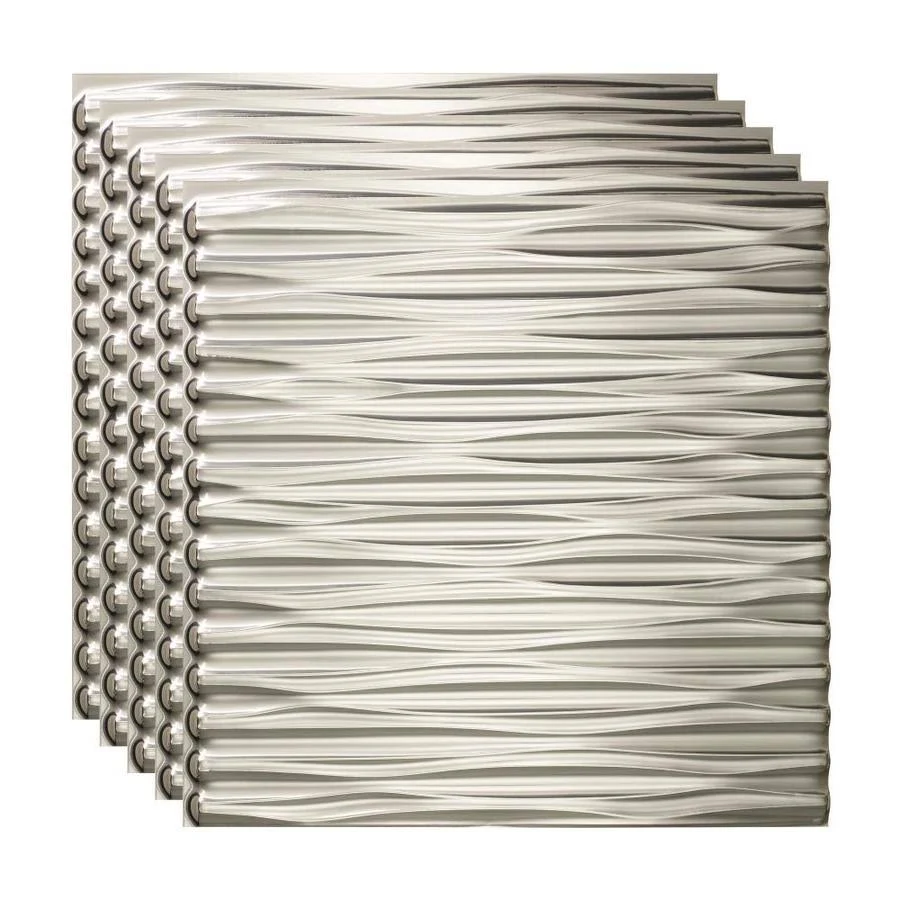 Fasade Dunes Horizontal Decorative Vinyl 2ft x 2ft Glue Up Ceiling Tile in Brushed Aluminum (5 Pack)