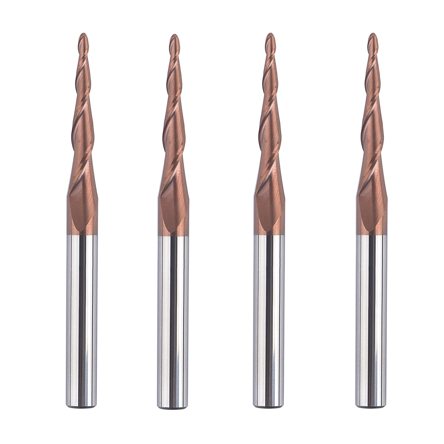 SpeTool 4pcs Spiral Ball Nose Tapered End Mill 1/4 inch Shank Router Bits 2 Flutes Router Bit with 2.0mm Ball HRC55 Woodworking CNC 2D and 3D Carving Bits Pack of 2