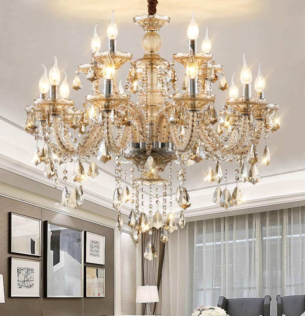 HOMWEERUN LED E12 LED 3 Brightness Cognac Colour Crystal Candle Chandelier Ceiling Lights Fixture Lamp Chandelier Pendant Lights Lighting with 15pcs 5W E12 LED Bulb