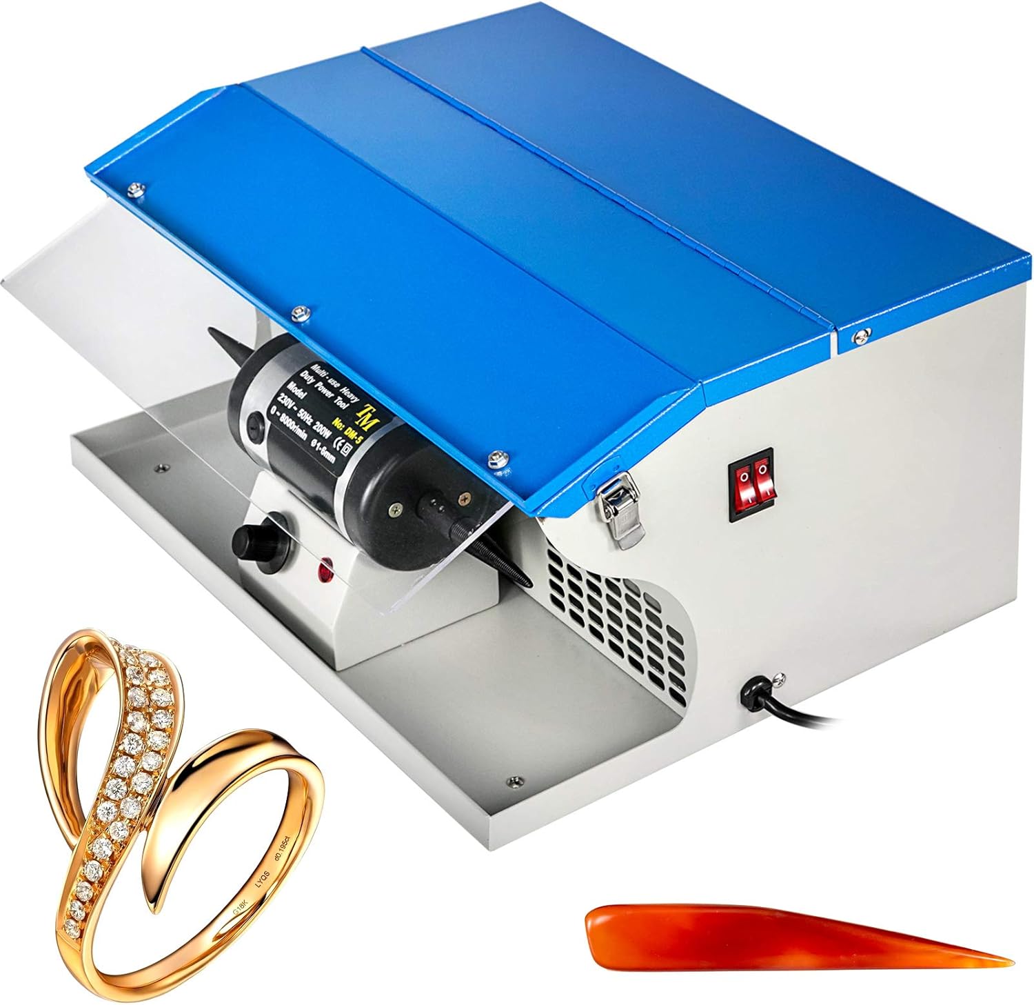 VEVOR Polishing Buffing Machine 200W Jewelry Buffing Machine 110V Jewelry Polishing Tool Dust Collector with Light Table Top Jewelry Buffer Polisher