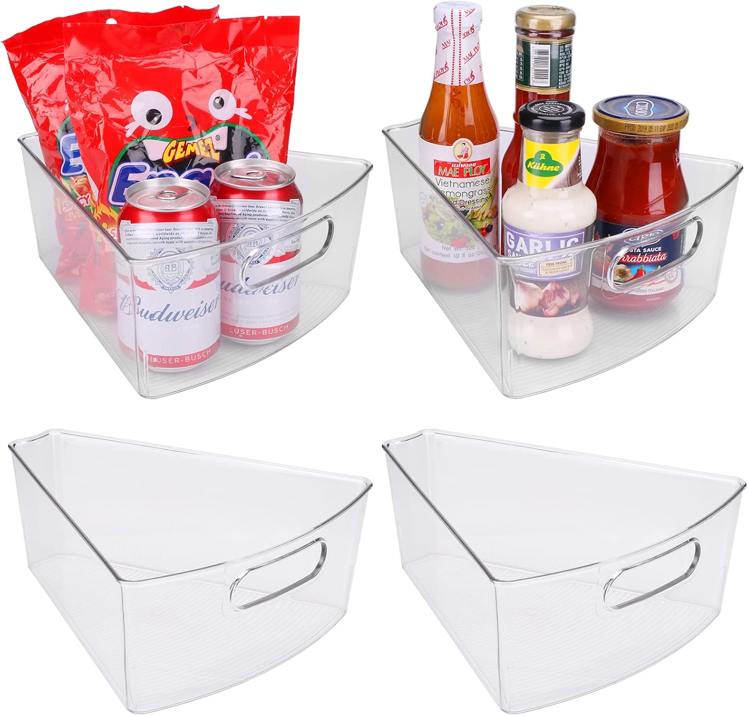 URALFA Lazy Susan Organizer Bins, Corner Cabinet Organizer, Plastic Corner Kitchen Cabinet Storage Bins, 1/8 Wedge, 4