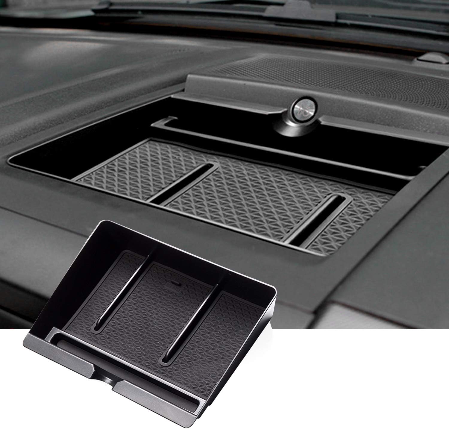 SKTU Center Console Organizer Compatible with 2015-2020 F150 F 150 F250 F350 Lariat 2018-2020 Expedition Insert Glove Box ABS Black Materials Tray Armrest Secondary Storage Box