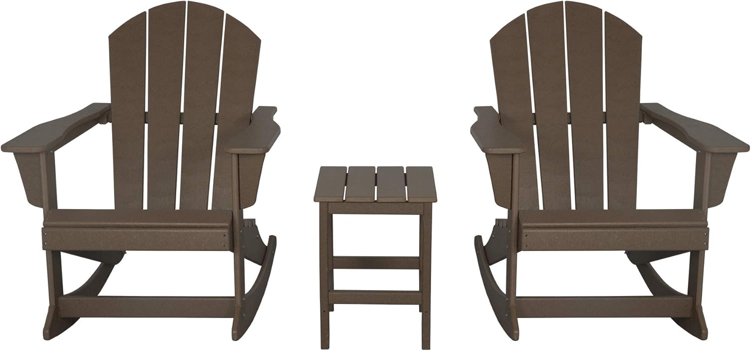 WO 3 Piece Set Outdoor/Patio Poly Adirondack Rocking Chairs with a Side Table (2 Seater), Turquoise