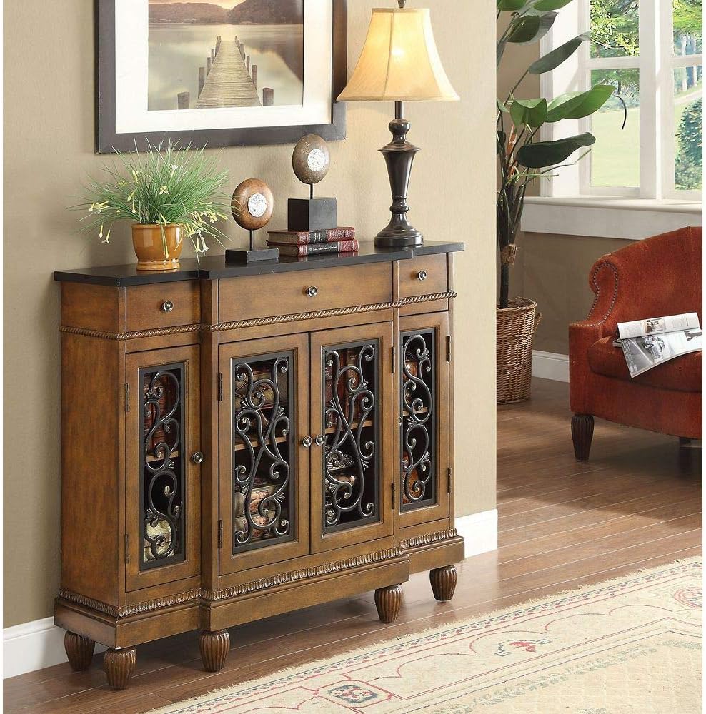 Knocbel Accent Console Table, Buffet Sideboard Sofa Side Table with 4-Door, 3-Drawer & Decorative Metal Grills, Fully Assembled, 43