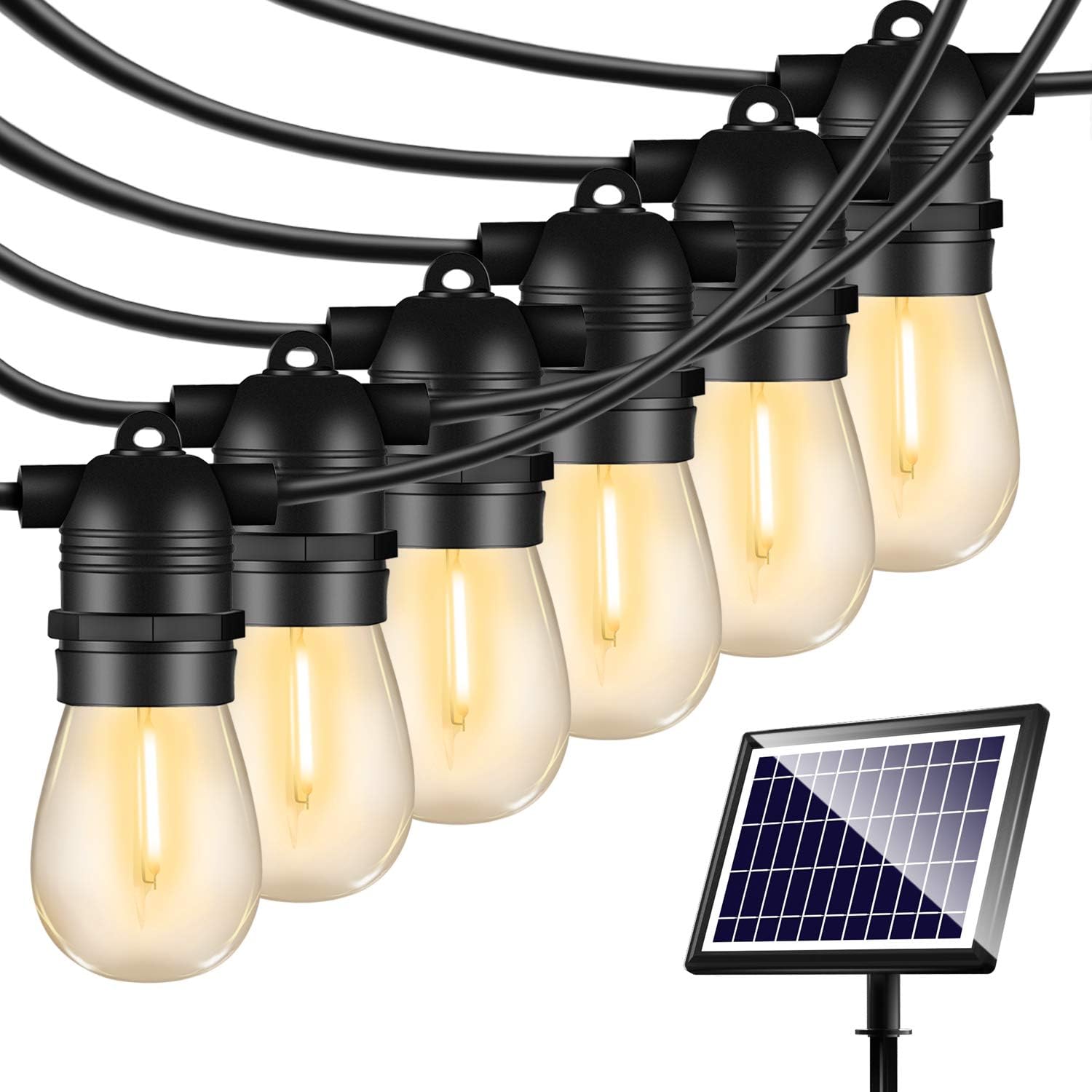 SUNAPEX 48FT Solar String Lights Outdoor - Shatterproof Vintage Edison Bulbs & 4 Light Mode Weatherproof Strand -LED String Lights Solar Patio Lights for Backyard Patio Porch Cafe