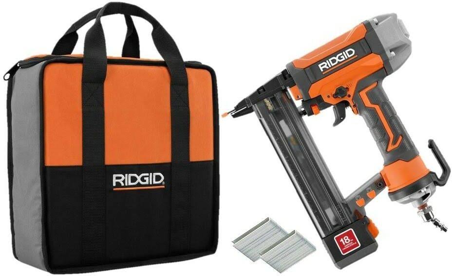 Ridgid 18-Gauge 1-1/2 in. Finish Stapler, Contractor&s Bag and (200) Staples