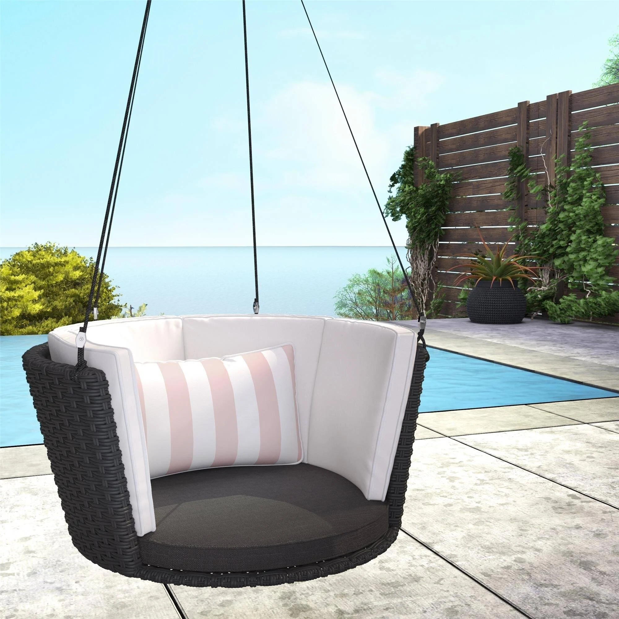 Novogratz Poolside Collection Sally Patio Hanging Swing, Black
